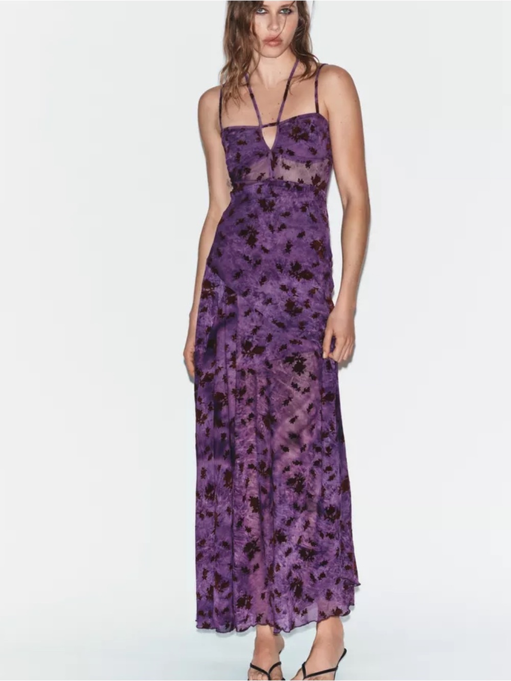Zara NWT long flicked tulle dress purple 1131/311